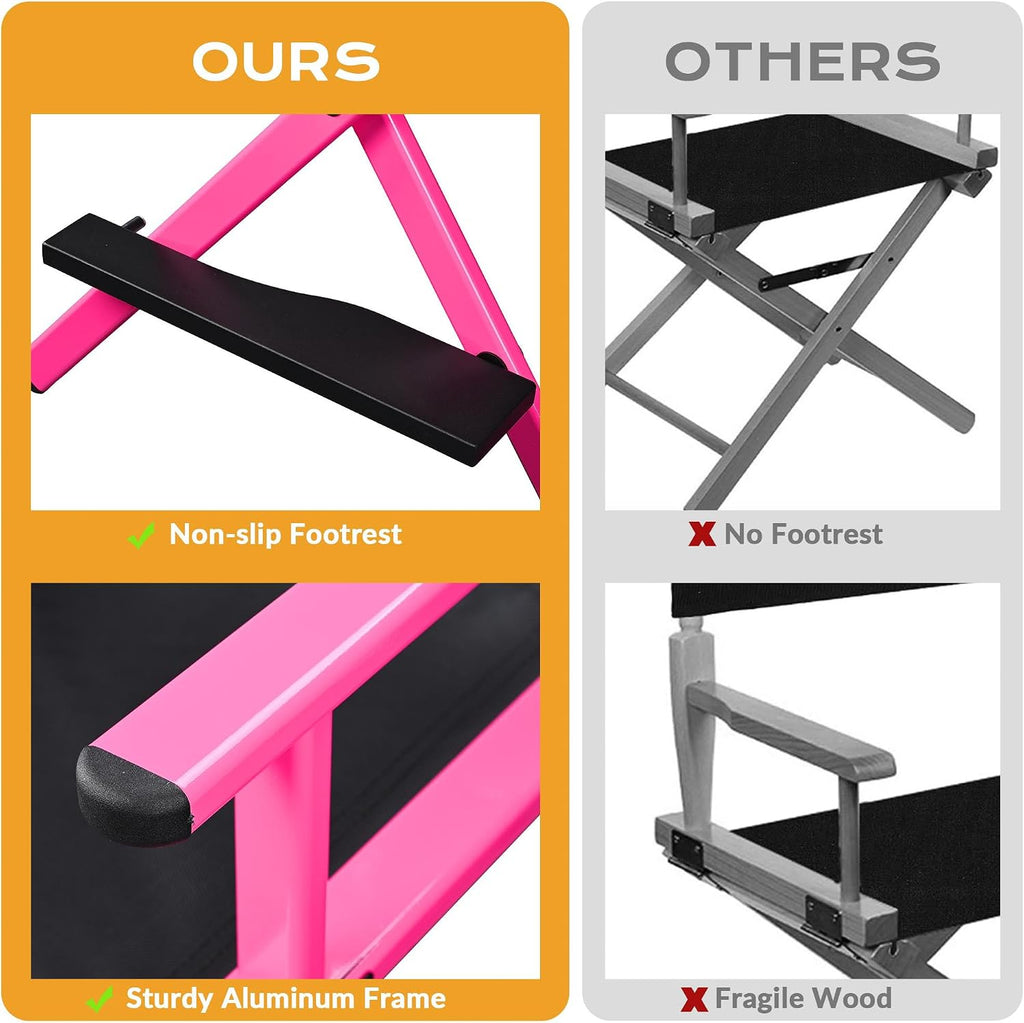 BYOOTIQUE 28" Makeup Artist Stool Chair Folding Director Chair Camping Chair with Comfortable Footrest for Makeup Studio Salon Event Mobile Service,Pink
