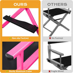BYOOTIQUE 28" Makeup Artist Stool Chair Folding Director Chair Camping Chair with Comfortable Footrest for Makeup Studio Salon Event Mobile Service,Pink