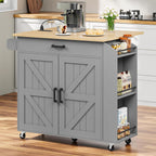 HOOBRO Kitchen Island with Drop Leaf Countertop & Power Outlet, Rolling Island Cart on Wheels, Kitchen Cart with Drawer & Spice Rack, Mobile Island Table for Kitchen, Natural and Grey GN86UZD01