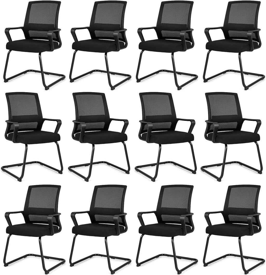 Tangkula Office Guest Chair Set of 12, Reception Chairs Conference Room Chairs with Adjustable Lumbar Support & Sled Base, Modern Mid Back Mesh Desk Chair no Wheels