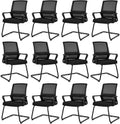 Tangkula Office Guest Chair Set of 12, Reception Chairs Conference Room Chairs with Adjustable Lumbar Support & Sled Base, Modern Mid Back Mesh Desk Chair no Wheels