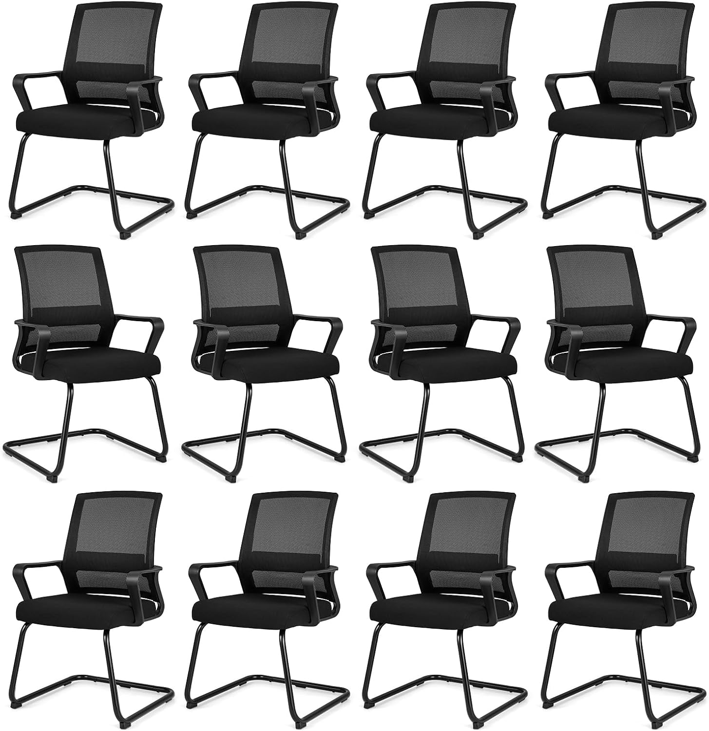 Tangkula Office Guest Chair Set of 12, Reception Chairs Conference Room Chairs with Adjustable Lumbar Support & Sled Base, Modern Mid Back Mesh Desk Chair no Wheels