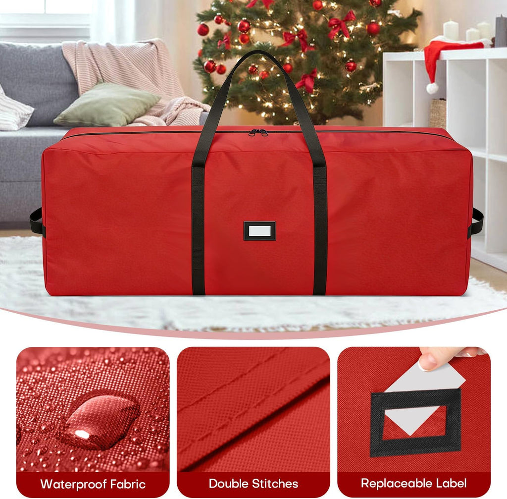 Christmas Tree Storage Bag - Fits Up to 9 Ft Large Artificial Christmas Tree, Heavy Duty 600D Oxford Cloth Xmas Tree Container with Handles & Zipper - Red