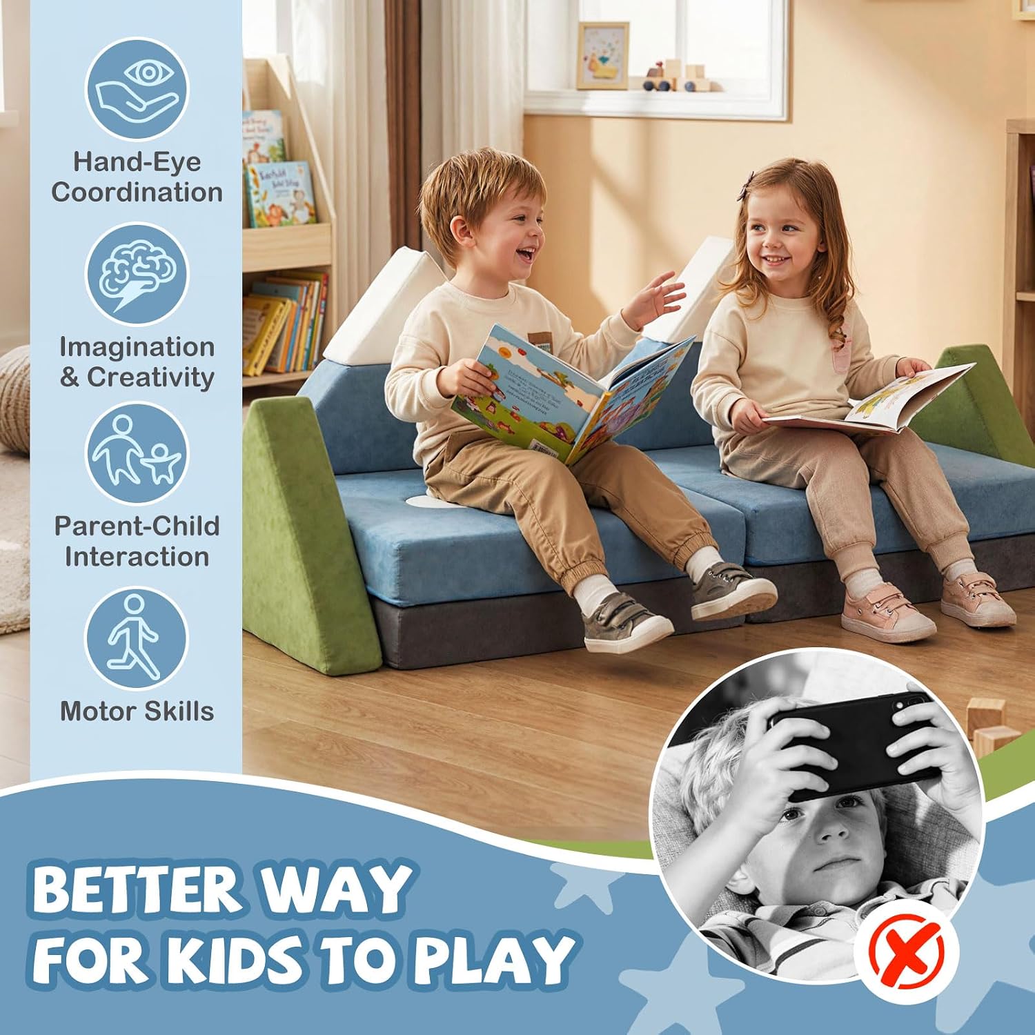 Costzon Modular Kids Play Couch, Snow Mountain Theme Toddler Foam Building Fort for Inspiring Creativity, Convertible Foam and Floor Cushion for Boys Girls for Playroom, Bedroom Gifts (Snow Mountain)