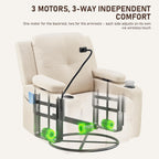 Furnimart Power Rocking Chair Nursery with Adjustable Armrests, Triple Motor Glider Recliner Swivel Nursing Chair for Breastfeeding with Phone Holder, Side Storage, Soft Waterproof Fabric, Beige