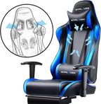 GTPLAYER Gaming Chair with Footrest, Ergonomic Computer Game Desk Chair, Reclining Gamer Chair Seat Height Adjustment, Swivel Rocker with Headrest and Lumbar (Blue)