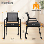 KLASIKA Ergonomic Mesh Back Armchairs with Non-Slip Mute Casters and Upholstered Fabric Thickened Seat, Reception Guest Chair with Lumbar Support for School Church Office Conference Room, Black 8Pack