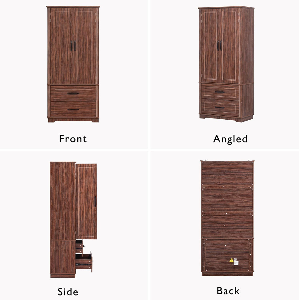 71" Farmhouse Kitchen Pantry Cabinet with 2 Large Drawers,Embossed Texture Freestanding Cupboard with 8 Door Shelves and 3 Cabinet Shelves for Kitchen,Dining Room,Living Room,Laundry,Brown