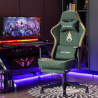 Symino Gaming Chair with Foot Rest, 2D Armrests PU Leather High Back Ergonomic Office Chair, 150° Recline Computer Desk Chair, Diamond Stitching, Green