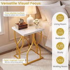Giantex 2-Tier End Table, Faux Marble Bedside Night Stand with Storage Shelf & Gold Petal-Inspired Geometric Metal Frame, Modern Couch Sofa Side Table for Living Room Bedroom Small Spaces (1)