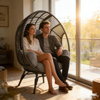 Wicker Chair Egg Style, Indoor Outdoor, 400lbs Capacity, 8-Inch Plush Cushion Balcony Chairs(Black+Gray)