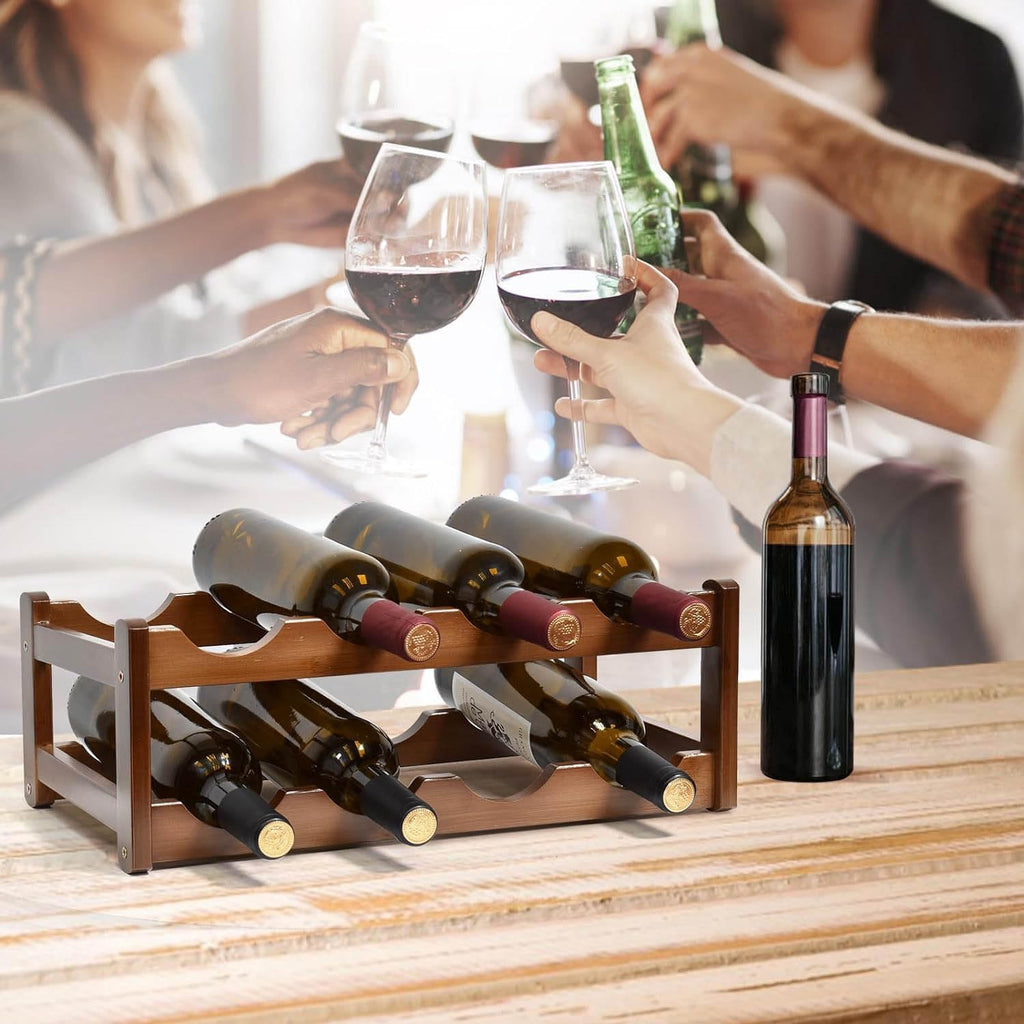 8 Bottle Wooden Wine Rack,2 Tier Free Standing Wine Storage Holder,Retro Minimalist Style Home Decorations Wine Display Shelves for Cabinet,Cupboard,Countertop