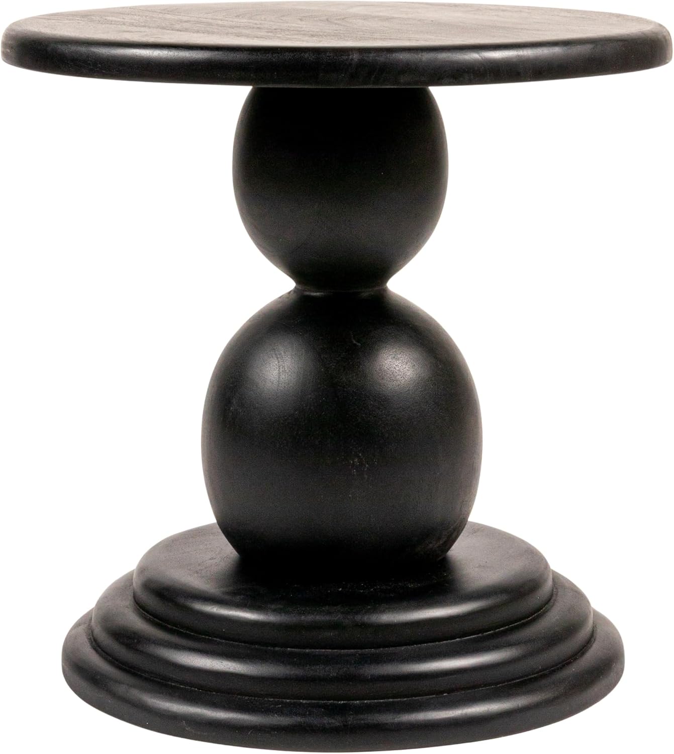 Creative Co-Op Round Mango Wood Bulbed Pedestal End Table, Black