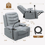 Olela Nursery Glider Recliner Chair - Electric Swivel Rocker with Heated Lumbar, Smart Cup Holder, USB Charging Ports, Blue Grey PU Leather
