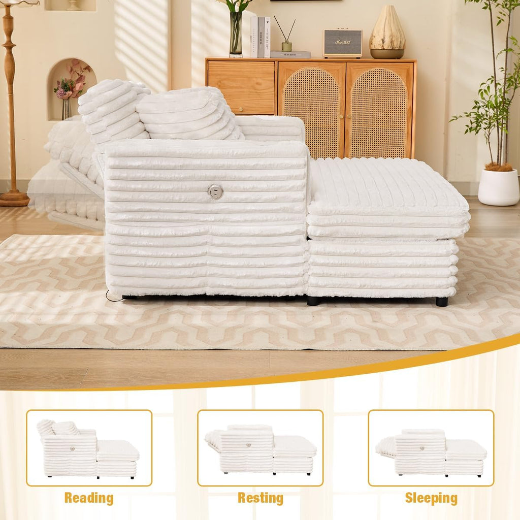 66'' Oversized Chaise Lounge Chair Soft Velvet Upholstery for Living Room, Chaise Lounge Chair Includes Cup Holders Side Pockets and USB & Type-C Charging Ports, Comfy Lounge with Sturdy Backrest