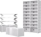 GCCSJ 9 Tiers 36 Pairs Foldable Shoe Rack Organizer, Plastic Collapsible Shoe Shelf, Folding Shoe Box Storage Cabinet with Magnetic Clear Door Easy Assembly