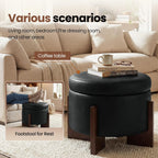 Faux Leather Round Ottoman, 22 Inch Storage Ottoman,PU Leather Ottoman,Multi-Functional Footrest for Living Room & Bedroom,Apartments (Black, Round)