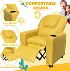 Kids Recliner Chair w/ Cup Holder, Toddler Recliner Chair Ages 1-4, 2-in-1 PU Leather Single Sofa for Boys/Girls, Kids Lazy Boy Chairs, Upholstered Armchair, Adjustable Backrest & Footrest (Yellow)