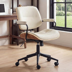 Mid Century Modern Office Chair with Adjustable Backrest, Wooden Desk Chair with Armrests, Swivel Height Adjustable Home Office Chair, Comfortable Task Chair for Home Office, Beige