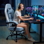 Sweetcrispy Video Game Chair: High Back Ergonomic Computer Desk Chair with Footrest & Lumbar Support, Height Adjustable with Linkage Armrests and Headrest, 360° Swivel Wheels, Blue