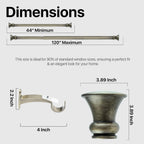 Deco Window Curtain Rods for Windows 44 – 120 Inch, 1 Inch Heavy Duty Extendable Metal Drapery Rod, Adjustable Curtain Rod with Decorative Egyptian Finials for Living Room Bedroom, Antique Brass