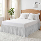 Grey Vertical Striped Bed Skirt Queen Size 16 Inch Drop, Adjustable & Elastic Wrap Around Bed Skirts Pleated Luxury Dust Ruffles for Twin Full Queen Cal King Base Bed, Farmhouse Thin Line Stripes