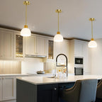 Pendant Lights Kitchen Island, Modern Gold Hanging Light Fixture with Glass Shade, Hardwired Adjustable Metal Rod for Dining Room, Entryway (2, Gold)