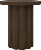 Henn&Hart 20'' Fluted Round End Table, Modern Side Table Ribbed Night Stand for Living Room, Office, Family Room, or Bedroom, Heritage Oak