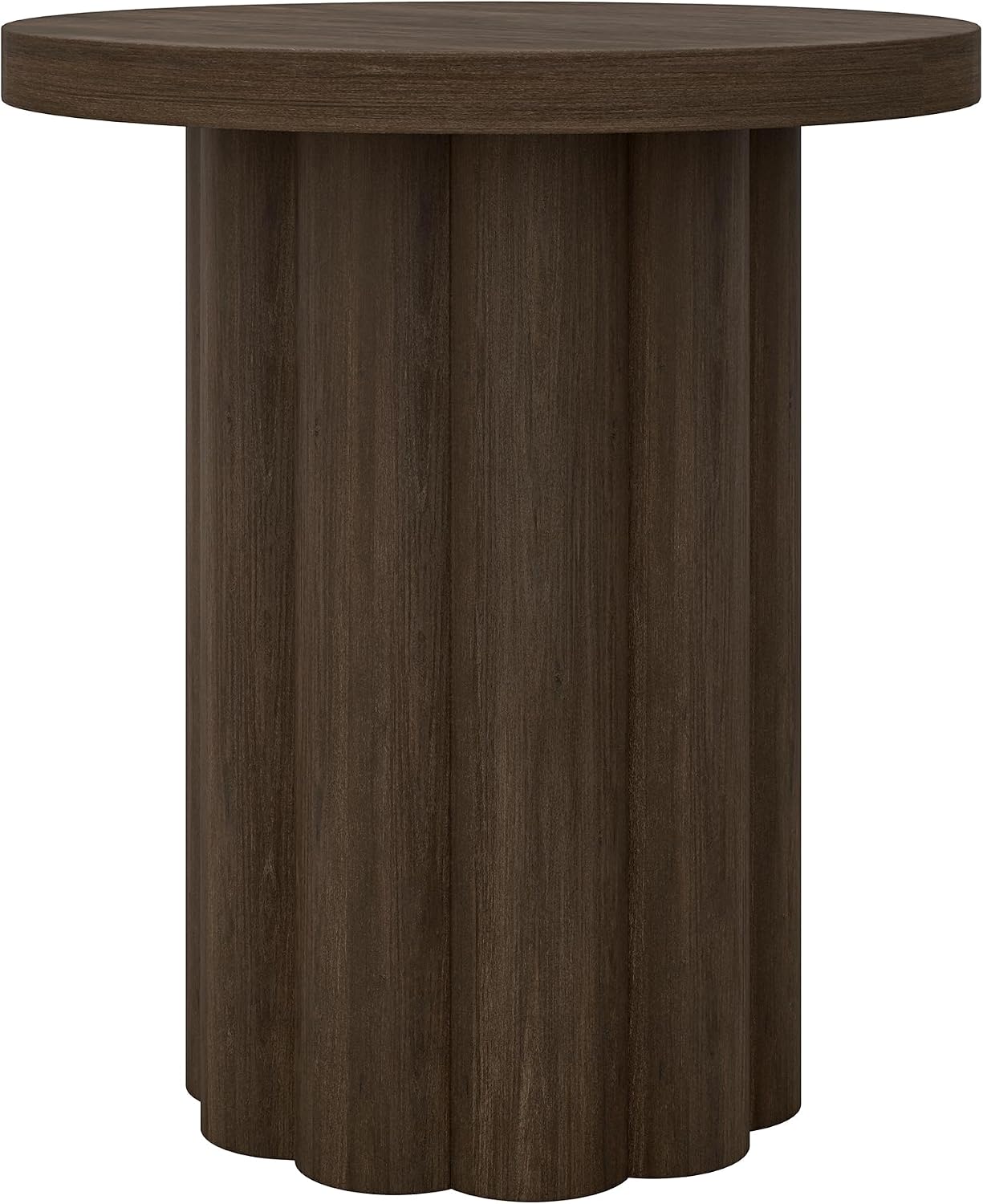 Henn&Hart 20'' Fluted Round End Table, Modern Side Table Ribbed Night Stand for Living Room, Office, Family Room, or Bedroom, Heritage Oak