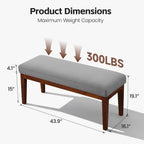 43.5" Upholstered Bedroom Bench, Linen Entryway Bench with Solid Wood Legs, End of Bed Bench with Cushion, Dining Bench for Living Room, Bedroom, Hallway, Light Grey