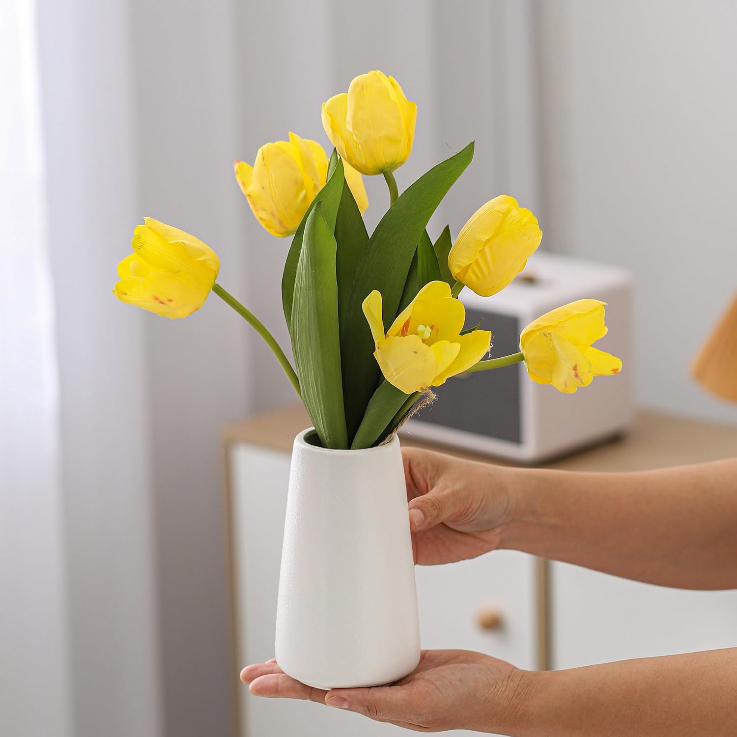 Bright White Vase - 6“ White Ceramic Flower vase, Boho Vases for Pampas Grass, Minimalist Modern vases for Home Decor, Table Shelf Living Room Farmhouse Decor