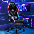 RGB Gaming Chair with LED Lights Massage Ergonomic Game Chairs for Adults High Back Reclining Computer Chair with Footrest Video Game Chair Lumbar Support Racing Style Gamer Chair Grey and Black
