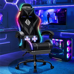 RGB Gaming Chair with LED Lights Massage Ergonomic Game Chairs for Adults High Back Reclining Computer Chair with Footrest Video Game Chair Lumbar Support Racing Style Gamer Chair Grey and Black