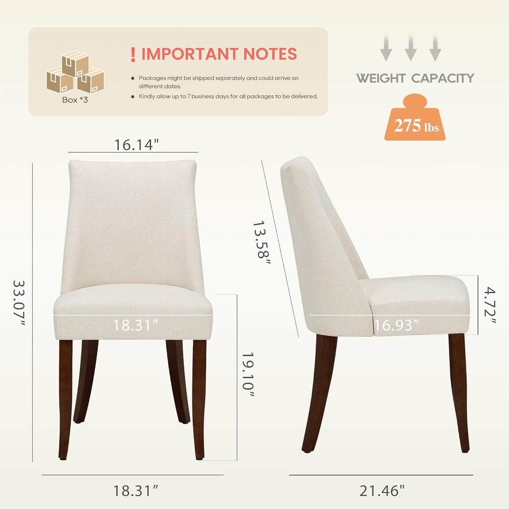 Wooden Dining Chairs Set of 6, Upholstered Farmhouse Fabric Dining Room Chair, Mid Century Kitchen Chair for Restaurant & Cafe, Beige