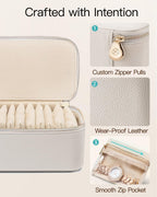 VLANDO Travel Jewelry Case,Jewelry Box with 12 Velvet Jewelry Pouch Jewelry Travel Organizer for Women Girl Jewelry Case Necklace Rings Earrings Bags Wedding Gifts (White)