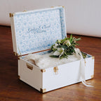 Momento Wedding Keepsake Trunk | Personalized Memory Box for Wedding Mementos | Handmade in USA | Metal and Plywood Construction | Standard Size 20" (White/Botanicals)