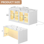 Kitchen Island with Storage, Imitation Marble Island Table with LED Lights & Cabinet for Kitchen, Modern Kitchen Carts on Wheels for Dining Room, Home Bar, White