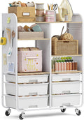 6-Drawer Rolling Storage Cabinet with Wooden Top & Pegboards，Utility Craft Cart with 2 Adjustable Shelves and Lockable Wheels,Mobile Organizer for School Dorm,Classroom,Artroom,Craftroom (White)