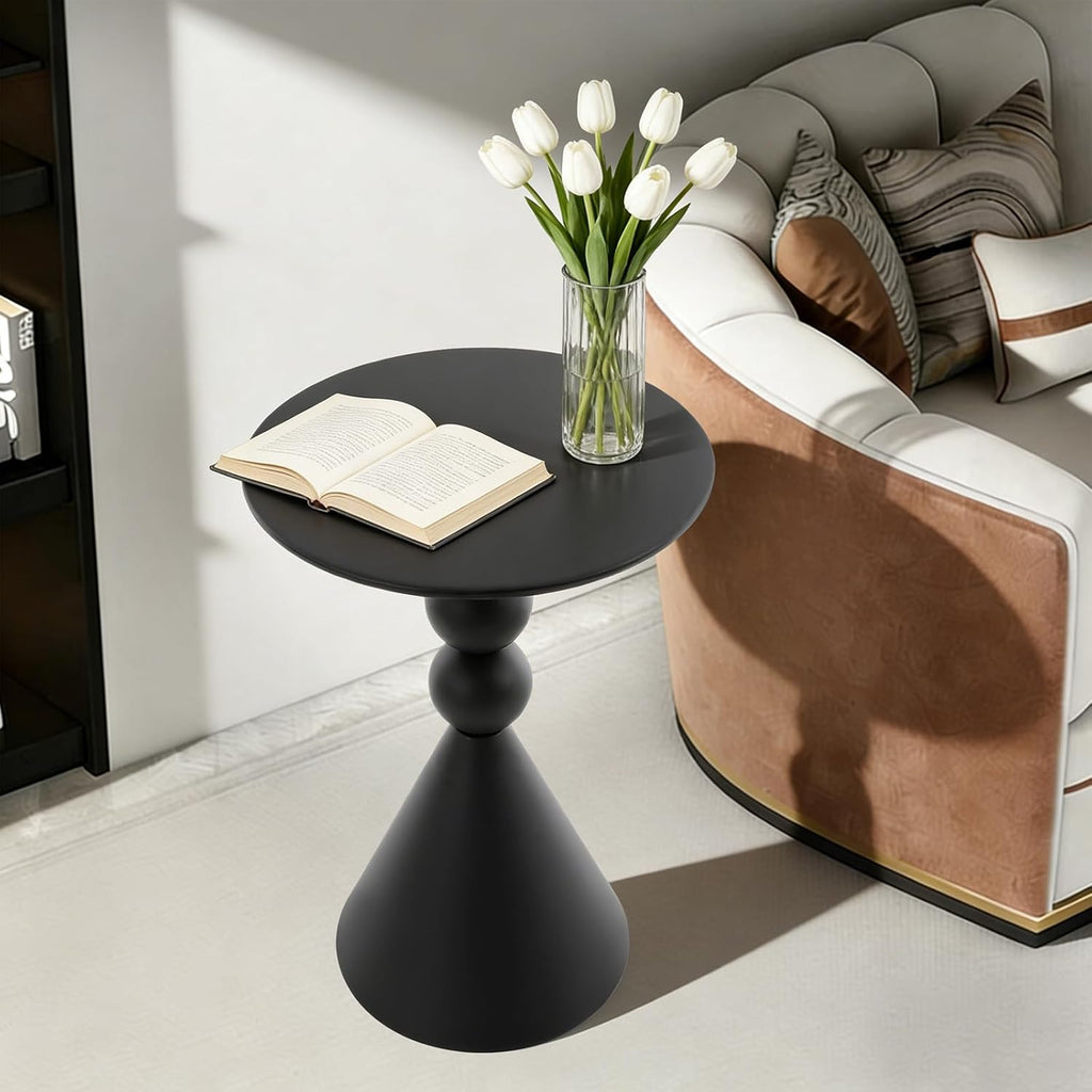 Metal Martini Table, 15.7" Small Drink Table with Round Pedestal Design, Modern Nightstand Accent End Tables for Living Room Bedroom Sofa Corner Office (Black)