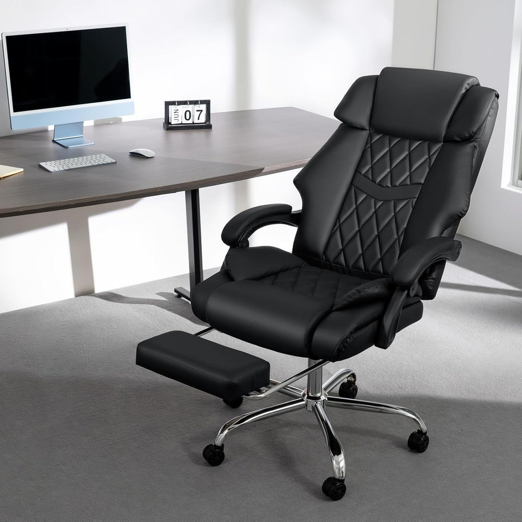 HOFFREE Office Chair Big and Tall 500lbs Ergonomic Chair for Heavy People Extra Wide Seat Computer Desk Chair with Footrest Black