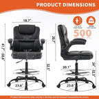 Drafting Chair Tall Office Chair for Standing Desk, 500lbs Heavy Duty Executive Chair with Flip-up Arms, 3D Contoured Leather Desk Chair with Adjustable Foot Ring & Height for Counter Height Desk