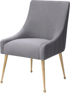 MIXIYA Modern Grey Velvet Dining Chair – Upholstered Side Chair with Brushed Gold Legs, Easy-Clean Accent Chair for Dining Room or Kitchen