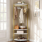 IDEALHOUSE Corner Coat Rack with Shoe Bench Entryway and 6 Double Hooks, Corner Hall Tree - Corner Clothes Rack with Storage Corner Tree with Organizer Shoe Bench Shelf for Entryway, Hallway, Closet