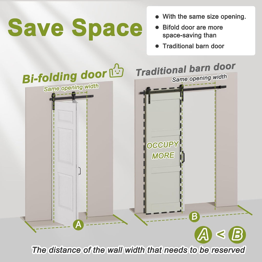 36" x 84" Paintable Bifold Barn Door with 40" Hardware & Handle - 1 Raised Hollow Core Panels No Assembly Required, Pre-Drilled Holes for Easy Installation, Pantry Closet Bi Fold Barn Doors