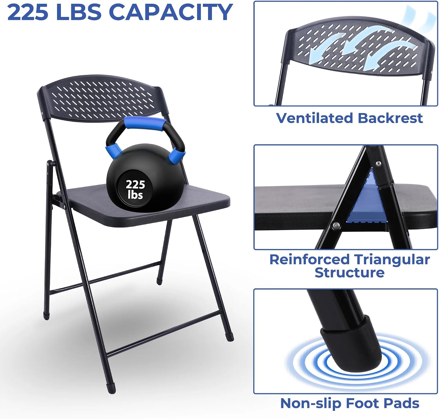 Lightweight Plastic Folding Chair with Non-Slip feet, Stackable Design for Easy Storage, Suitable for Parties, Camping, picnics, backyards, patios, banquets, Weddings, and Additional Home use