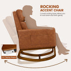 Yaheetech Leather Glider Chair, Modern Rocking Chair, Nursery Faux Leather Glider Chair with Rubber Wood Legs and Side Pocket, Rocking Accent Armchair for Living Room, Bedroom, Brown