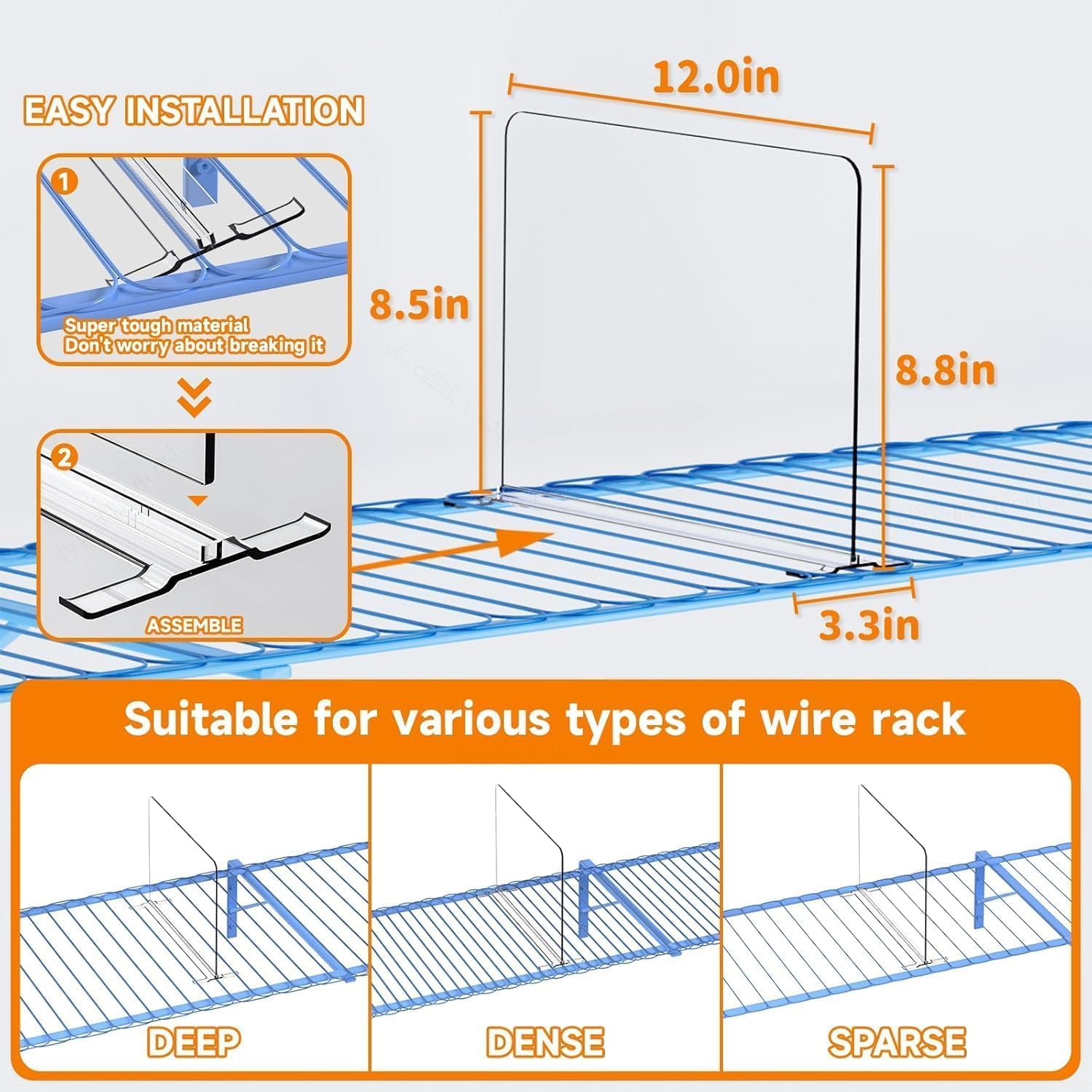 8 Pack Shelf Dividers for Wire Shelves, Acrylic Clear Closet Organizers and Storage for Sweater, Shirts, Bookshelf Handbags Separators Dividers for Closet Organization in Bedroom/Kitchen/Office/Pantry