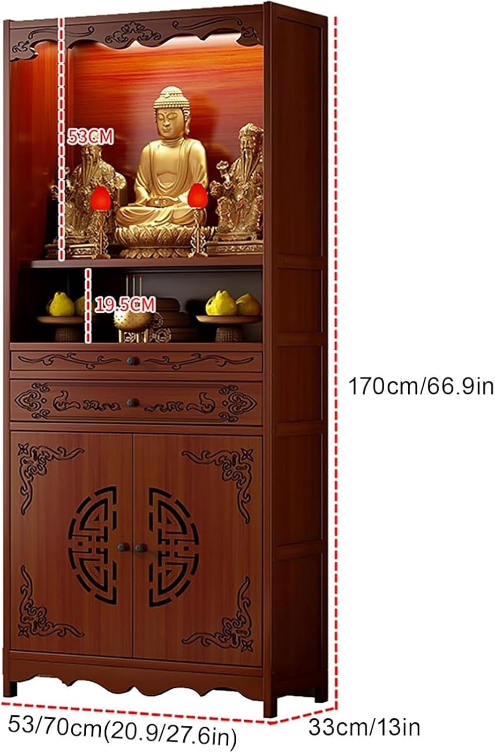 Meditation Altar Table ， Chinese Cabinet Pedestal Offering Table Buddhist Prayer for Small Spaces(70cm(27.6in))