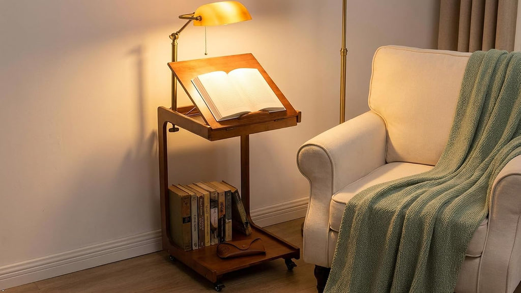 LEEMTORIG Small Rolling Side Table with Wheels, C-Shaped End Table with Storage, Adjustable Desktop Couch Table, Wooden Bedside Table Nightstand with Lockable Wheels for Living Room Bedroom BJ101-WL