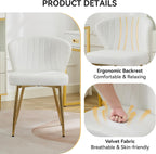 WUTUTUEE Velvet Vanity Chair Set of 2, Modern Makeup Chair with Back Golden Legs, Small Cute Accent Chair for Vanity, Living Room, Bedroom, White